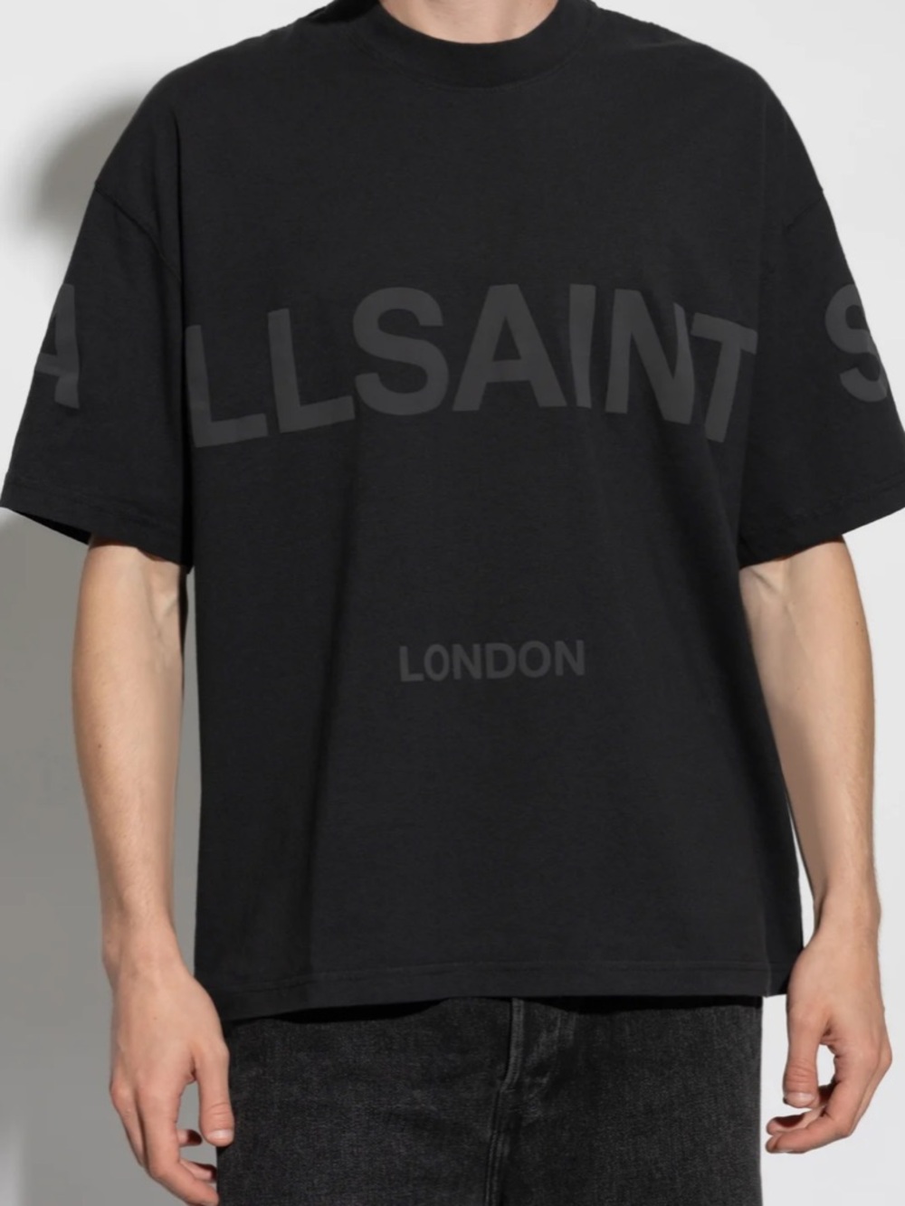 All Saints Black Tonal Logo Short Sleeve Tee